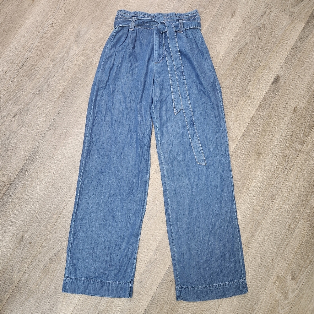 New York & Company High Waisted Wide Leg Paperbag Chambray Pants - Size 6
